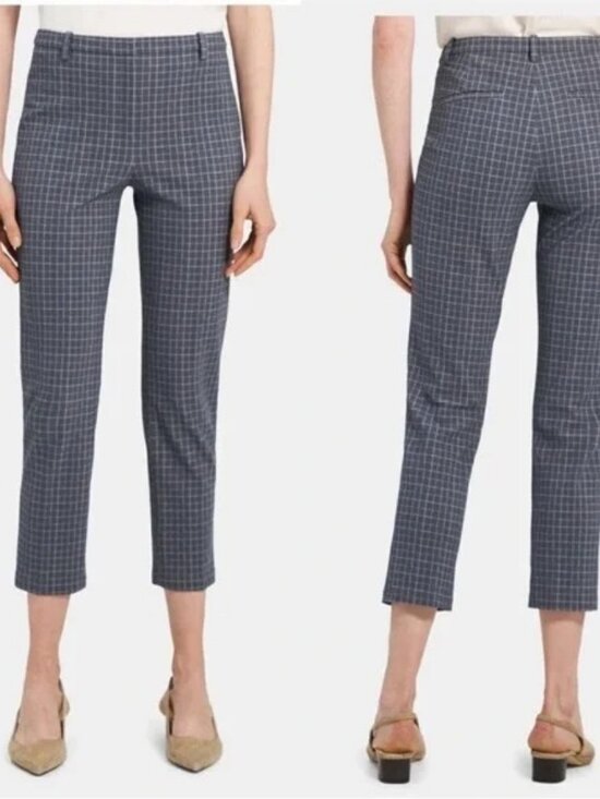 Theory Pants - Theory Classic Slim Cropped Pants in Precision Grid Size 8